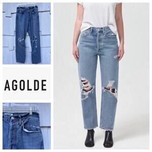 Agolde 90s Mid Rise Loose Fit Straight Leg Distressed Jeans Cotton Denim Size 25